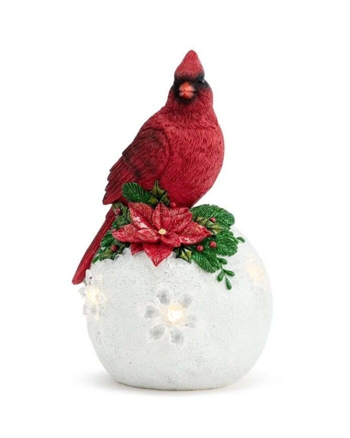 LED Poinsettia Ball With Cardinal